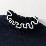 Dave&Bella Toddler Girls Navy Blue Lace Turtle Comfortable Sweaters Tops