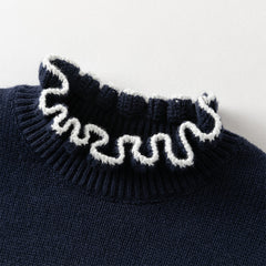 Dave&Bella Toddler Girls Navy Blue Lace Turtle Comfortable Sweaters Tops