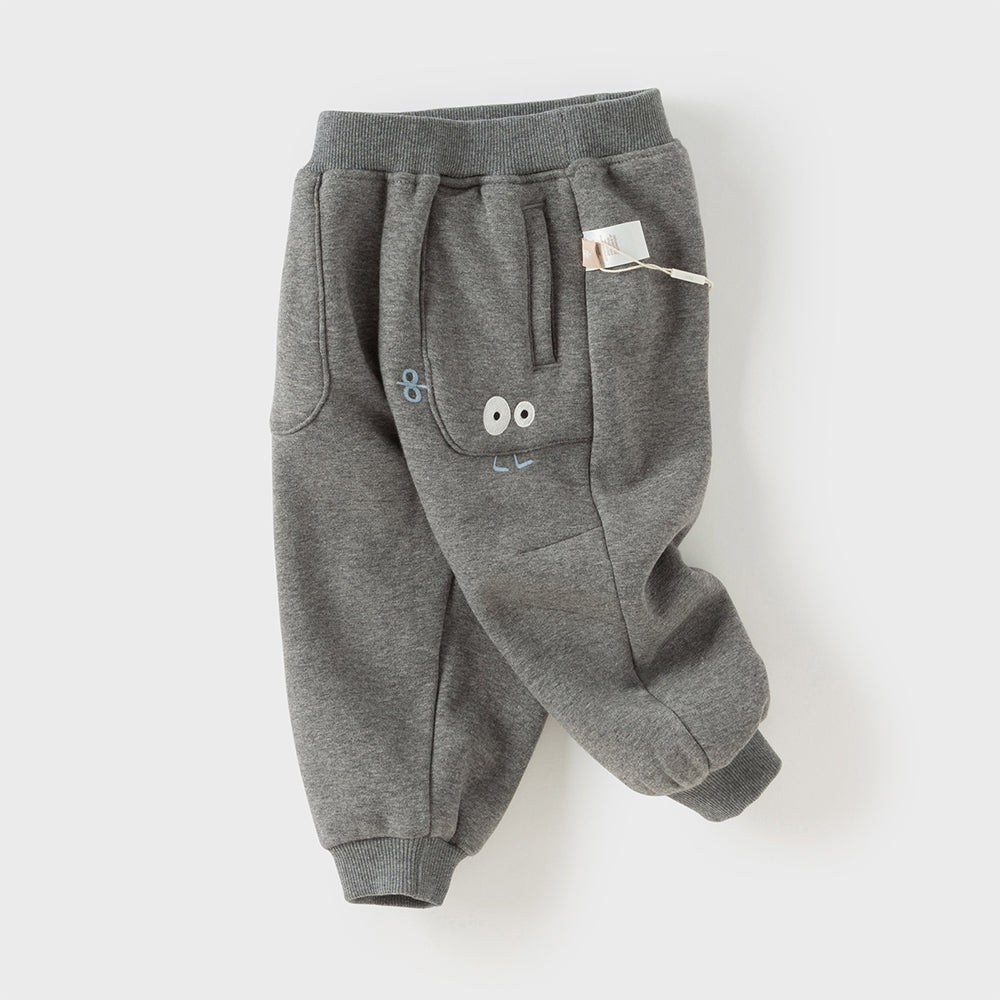 Dave&Bella Toddler Boys Outdoor Grey Warm Padded Drawstring Loose Sweatpants