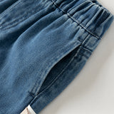 Dave&Bella Toddler Girls/Boys Denim Blue Adjustable-waistband Loose Drawstring Jeans