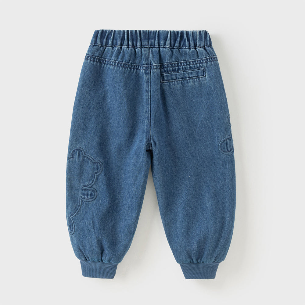 Dave&Bella Toddler Girls/Boys Denim Blue Adjustable-waistband Loose Drawstring Jeans