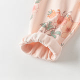Dave&Bella Toddler Girls Cute Beige/Pink Print Breathable Cotton Pajamas