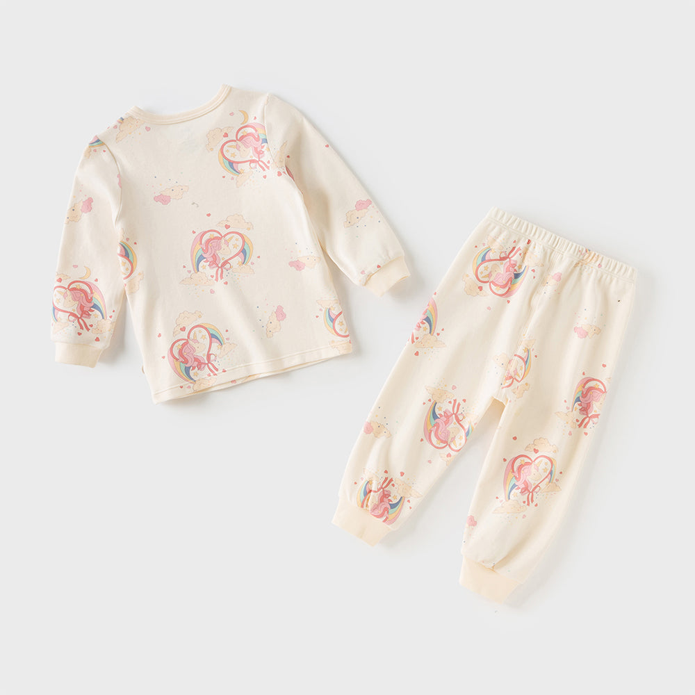 Dave&Bella Toddler Girls Cute Beige/Pink Print Breathable Cotton Pajamas