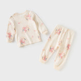 Dave&Bella Toddler Girls Cute Beige/Pink Print Breathable Cotton Pajamas