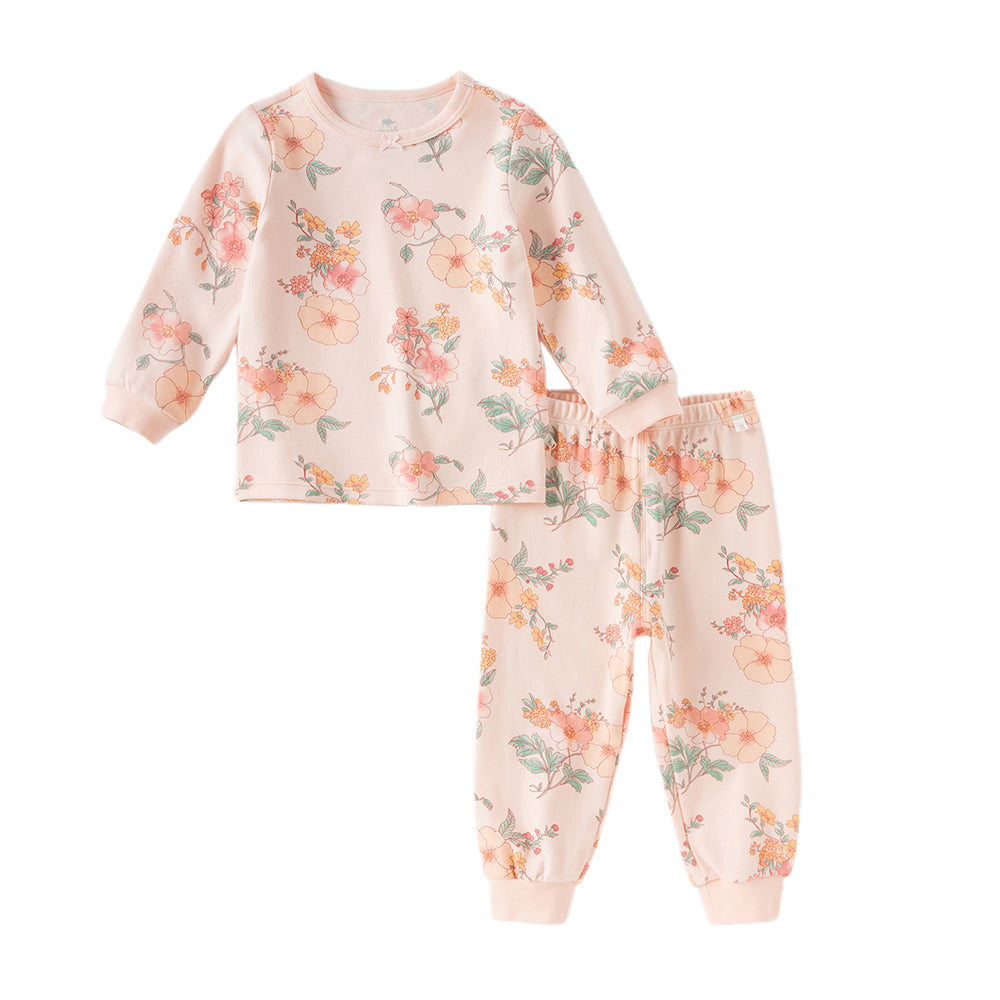 Dave&Bella Toddler Girls Cute Beige/Pink Print Breathable Cotton Pajamas