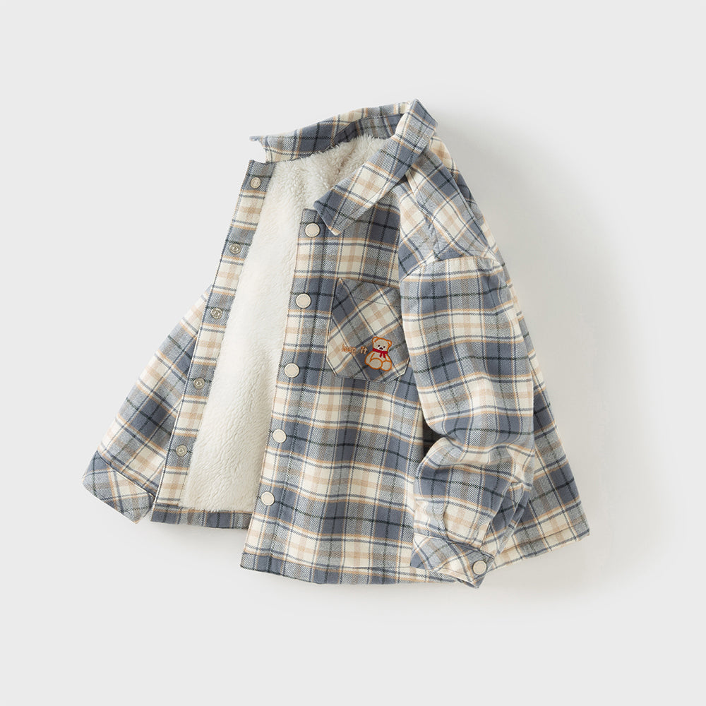 Dave&Bella Kids Boys Blue Grey Plaid Casual Padded Shirts Tops