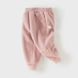 Dave&Bella Toddler Girls Beige/Grey Pink Playful Loose Drawstring Sweatpants