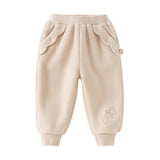 Dave&Bella Toddler Girls Beige/Grey Pink Playful Loose Drawstring Sweatpants