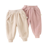 Dave&Bella Toddler Girls Beige/Grey Pink Playful Loose Drawstring Sweatpants