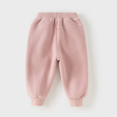 Dave&Bella Toddler Girls Winter Beige/Grey Pink Playful Loose Drawstring Sweatpants