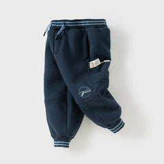 Dave&Bella Toddler Boys Winter Warm Plush-lined Sports Drawstring Sweatpants