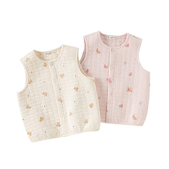 Dave&Bella Toddler Girls Winter Charming Beige/Light Pink Sleeveless Padded Vests Tops