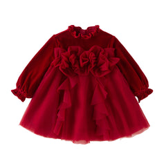 Dave&Bella Toddler Girls Cute Red Soft Turtle Cozy A-line Mesh Princess Dress