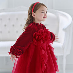 Dave&Bella Toddler Girls Cute Red Soft Turtle Cozy A-line Mesh Princess Dress