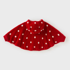 Dave&Bella Toddler Girls Red Dots-print Hooded Long-sleeved Soft Plush Capes