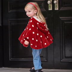 Dave&Bella Toddler Girls Red Dots-print Hooded Long-sleeved Soft Plush Capes