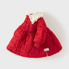 Dave&Bella Toddler Girls Festival Red Long Sleeve Cozy Padded A-line Dress