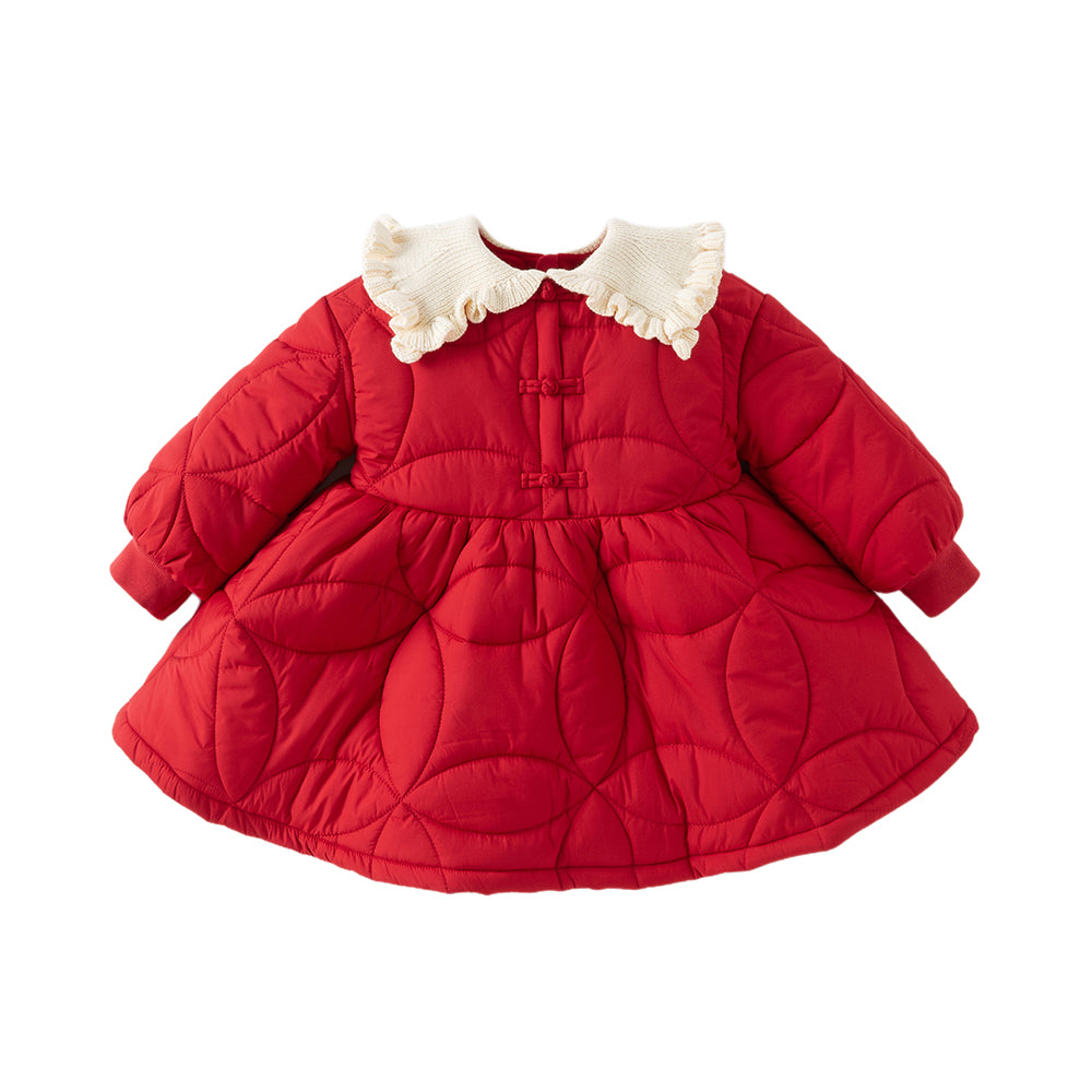 Dave&Bella Toddler Girls Festival Red Long Sleeve Cozy Padded A-line Dress
