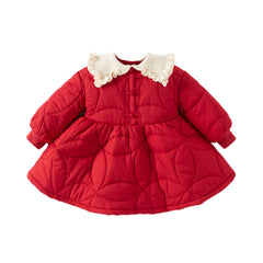 Dave&Bella Toddler Girls Festival Red Long Sleeve Cozy Padded A-line Dress