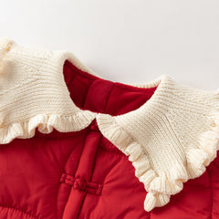 Dave&Bella Toddler Girls Festival Red Long Sleeve Cozy Padded A-line Dress