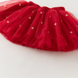 Dave&Bella Toddler Girls Festival Red Chinese-style Hooded Top Mesh Skirt Sets