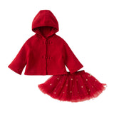 Dave&Bella Toddler Girls Festival Red Chinese-style Hooded Top Mesh Skirt Sets