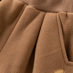 Dave&Bella Toddler Boys Coffee Brown Outdoor Loose Plush-lined Joggers Pants