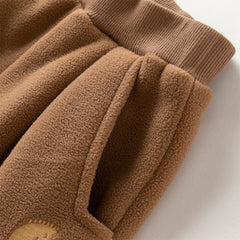 Dave&Bella Toddler Boys Coffee Brown Outdoor Loose Plush-lined Joggers Pants