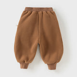 Dave&Bella Toddler Boys Coffee Brown Outdoor Loose Plush-lined Joggers Pants