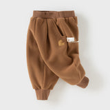 Dave&Bella Toddler Boys Coffee Brown Outdoor Loose Plush-lined Joggers Pants