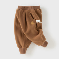 Dave&Bella Toddler Boys Coffee Brown Outdoor Loose Plush-lined Joggers Pants