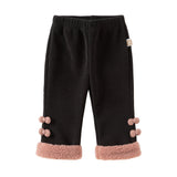 Dave&Bella Toddler Girls Carbon Black Straight-leg Loose Plush-lined Pants