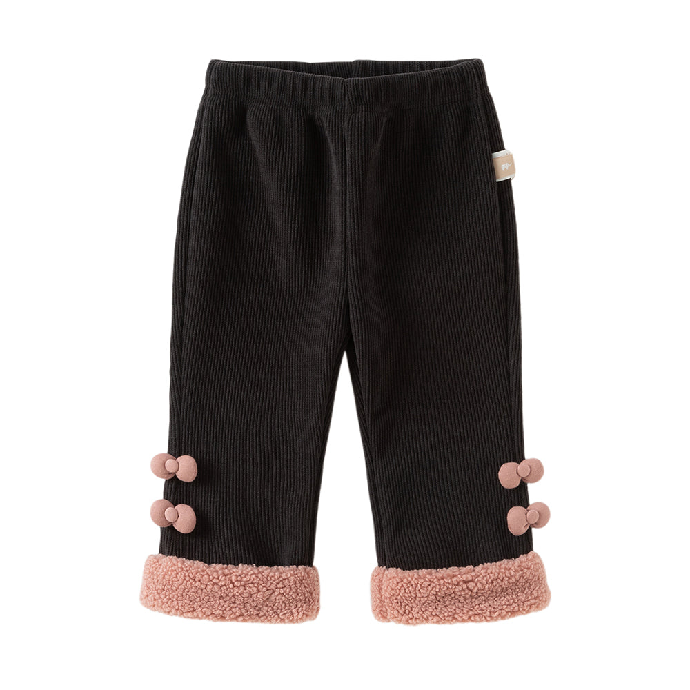 Dave&Bella Toddler Girls Carbon Black Straight-leg Loose Plush-lined Pants