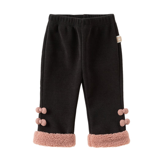 Dave&Bella Toddler Girls Carbon Black Straight-leg Loose Plush-lined Pants
