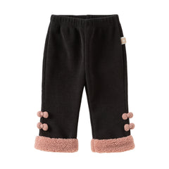 Dave&Bella Toddler Girls Carbon Black Straight-leg Loose Plush-lined Pants