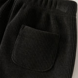 Dave&Bella Toddler Girls Carbon Black Straight-leg Loose Plush-lined Pants