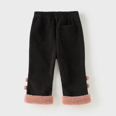 Dave&Bella Toddler Girls Carbon Black Straight-leg Loose Plush-lined Pants