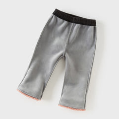 Dave&Bella Toddler Girls Carbon Black Straight-leg Loose Plush-lined Pants