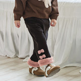 Dave&Bella Toddler Girls Carbon Black Straight-leg Loose Plush-lined Pants