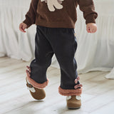 Dave&Bella Toddler Girls Carbon Black Straight-leg Loose Plush-lined Pants