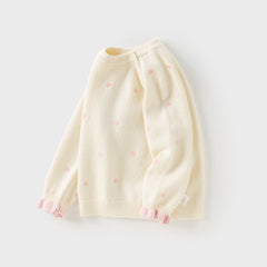 Dave&Bella Toddler Girls Autumn Soft Knit Cute Red/Beige Sweaters Tops