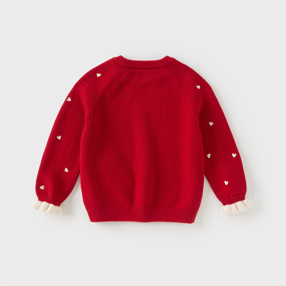 Dave&Bella Toddler Girls Soft Knit Cute Red/Beige Sweaters