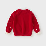 Dave&Bella Toddler Girls Soft Knit Cute Red/Beige Sweaters