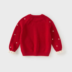 Dave&Bella Toddler Girls Autumn Soft Knit Cute Red/Beige Sweaters Tops