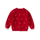 Dave&Bella Toddler Girls Soft Knit Cute Red/Beige Sweaters