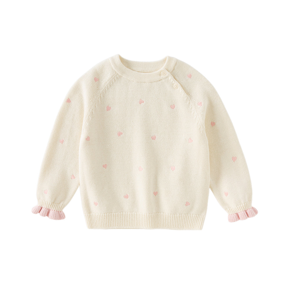 Dave&Bella Toddler Girls Soft Knit Cute Red/Beige Sweaters