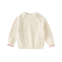 Dave&Bella Toddler Girls Autumn Soft Knit Cute Red/Beige Sweaters Tops