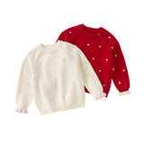Dave&Bella Toddler Girls Soft Knit Cute Red/Beige Sweaters