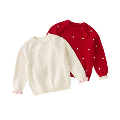 Dave&Bella Toddler Girls Autumn Soft Knit Cute Red/Beige Sweaters Tops