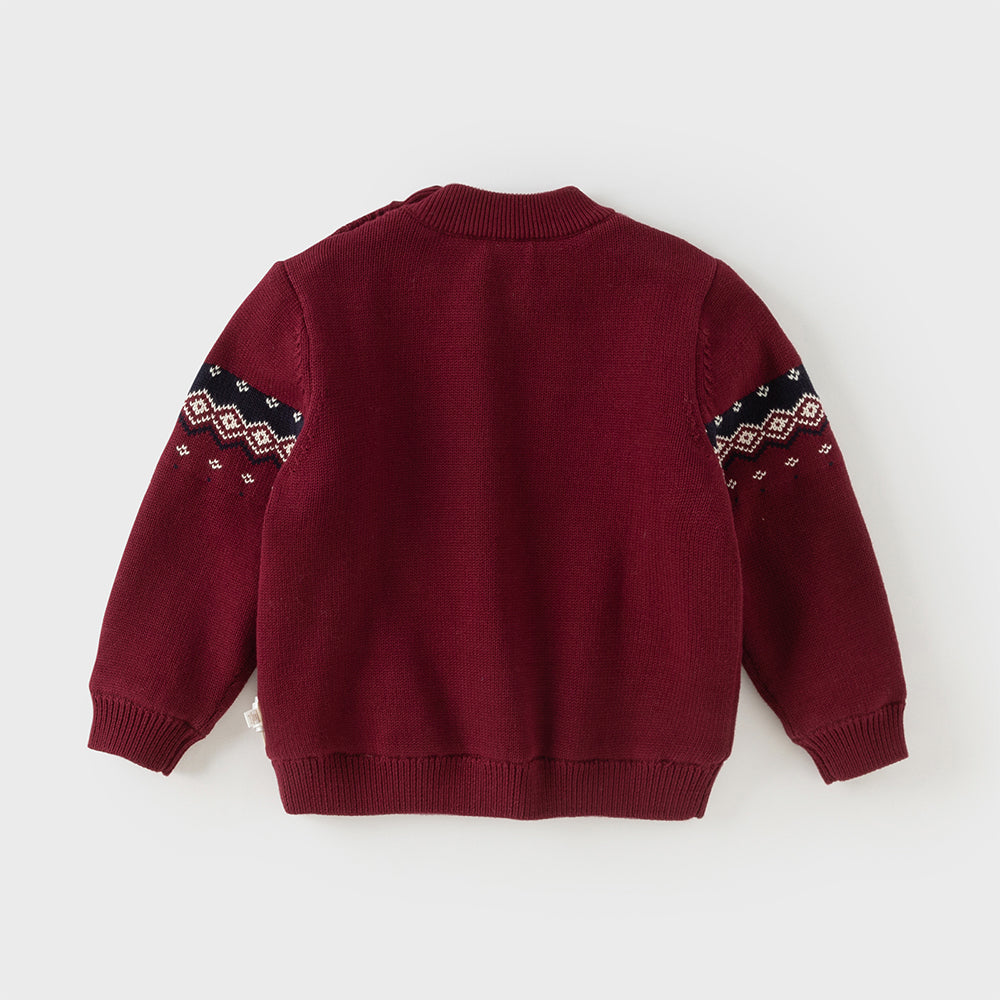 Dave&Bella Toddler Boys Purple-red Turtle Long-sleeved Plush-lined Soft Sweaters Tops